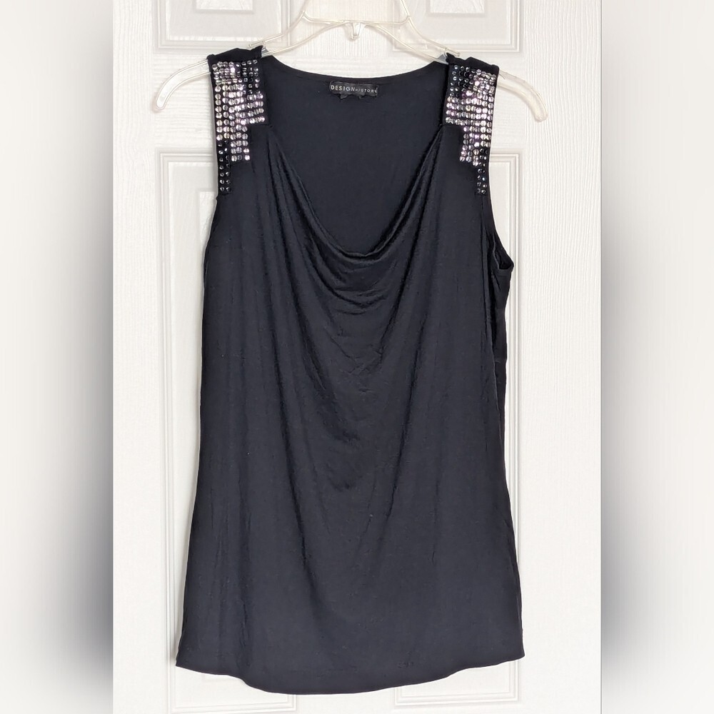 Design History Women's (Size L) Tank Top w/Cowl Neck & Sequins on Shoulders